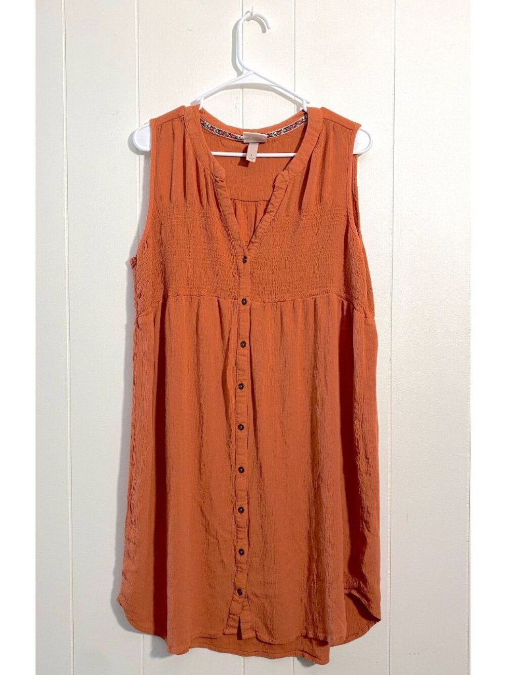Knox Rose Dusty Orange Sleeveless Button Up Dress Lightweight Women's Large